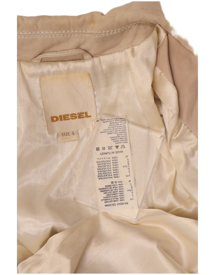 DIESEL Dame Crop Læder Biker Jacket UK 10 Small Beige Læder