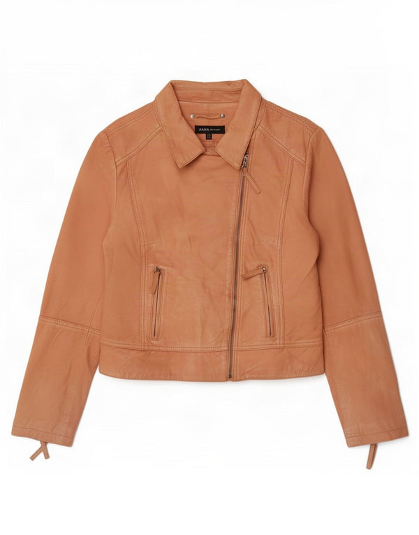 Arma Womens Leather Biker Jacket UK 16 Large Beige