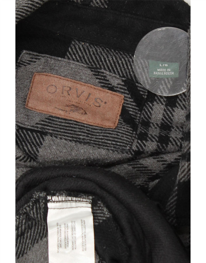 Orvis Herre flannelskjorte Stor grå plaid bomuld