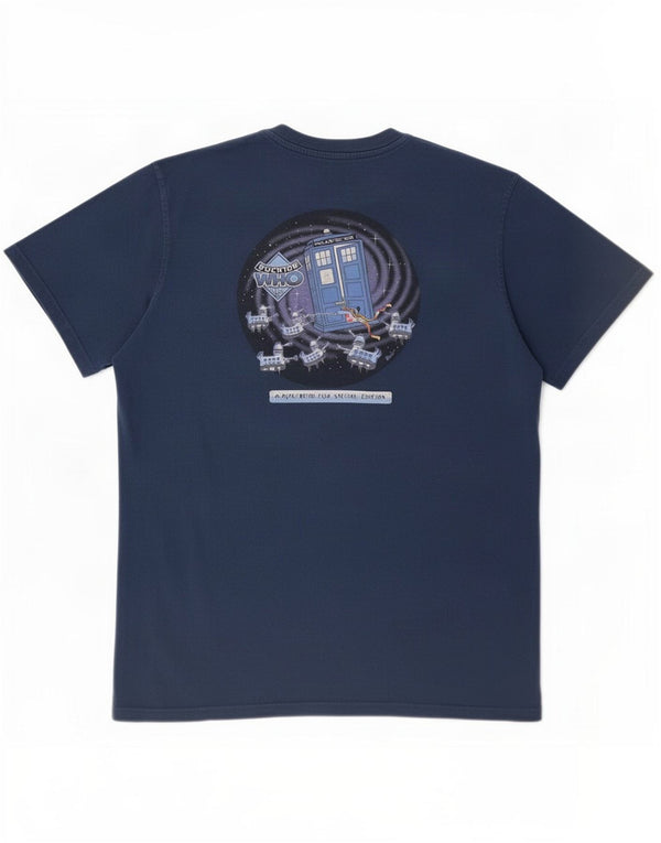 Weird Fish Herre grafisk T-shirt Top Stor marineblå bomuld