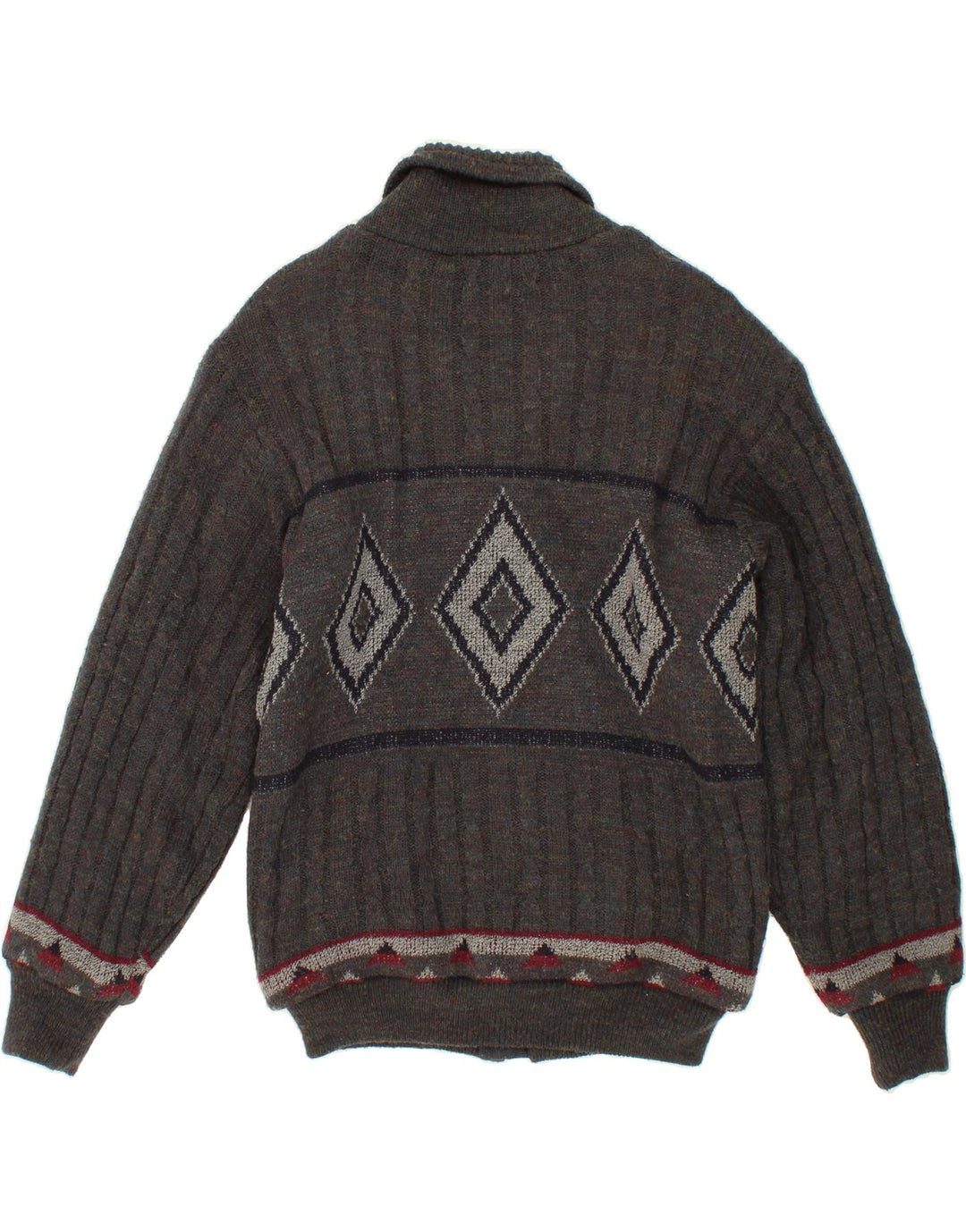 NEW FAST Mens Knit Bomber Jacket UK 38 Medium Grey Argyle/Diamond Acrylic Vintage New Fast and Second-Hand New Fast from Messina Hembry 