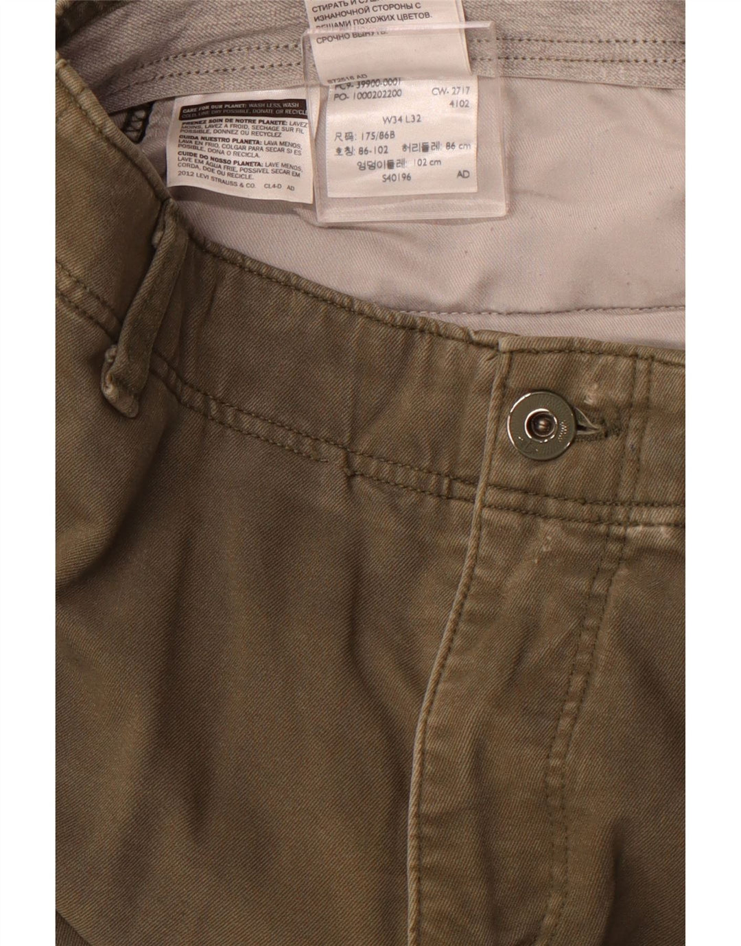 DOCKERS Slim Chino-bukser til mænd W34 L32 Khaki Bomuld