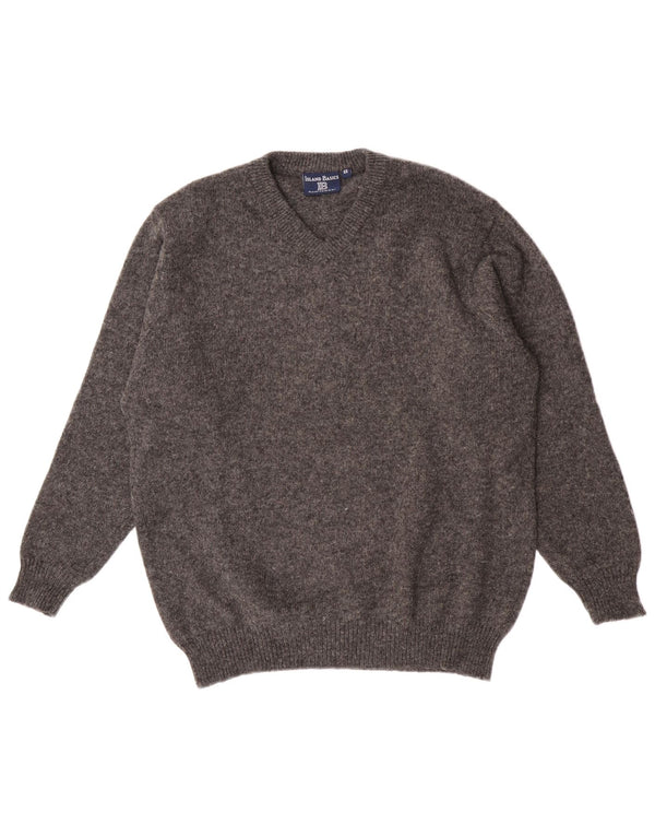 Vintage Herre V-hals sweater IT 54 XL Grå Uld