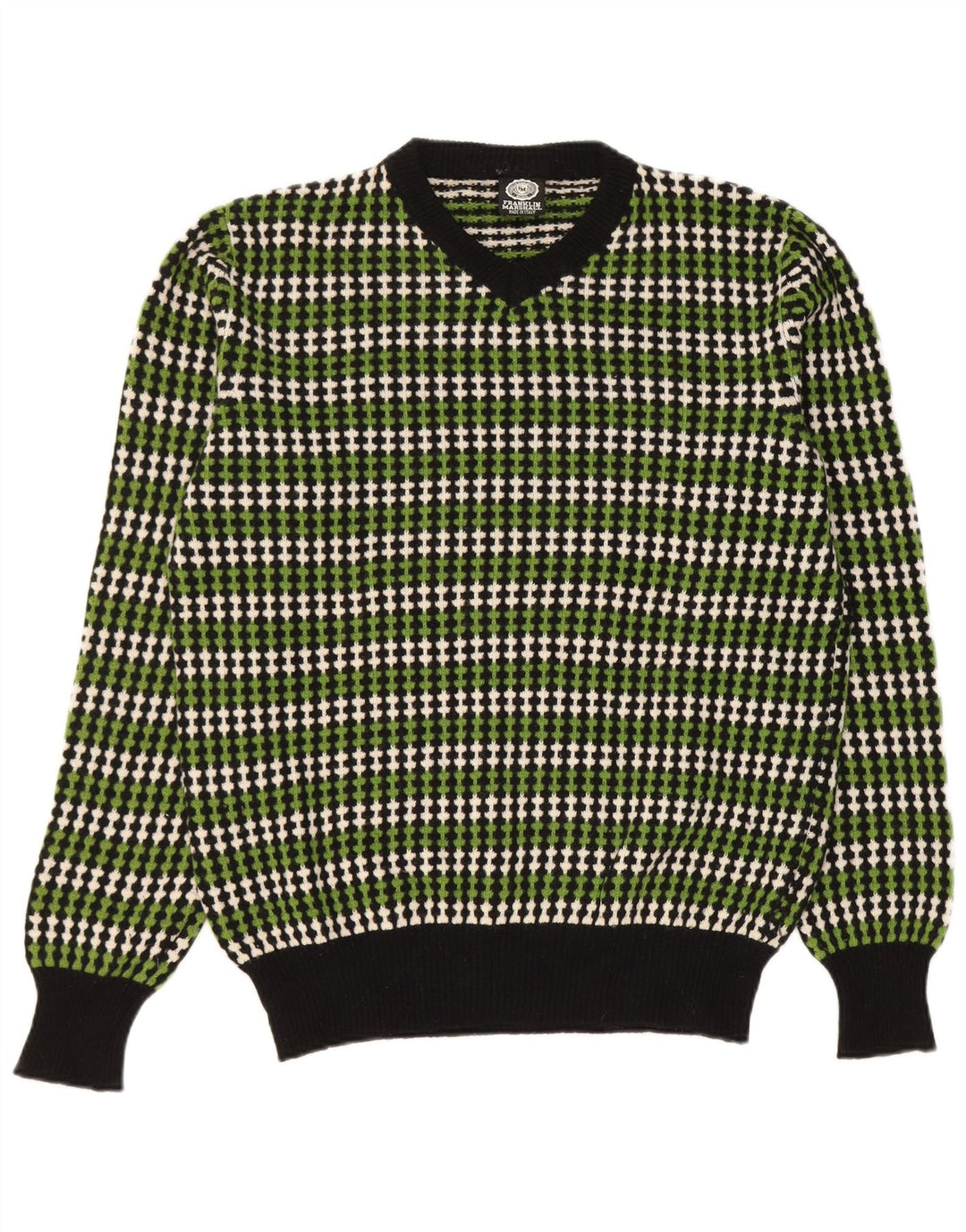Franklin & Marshall Herre V-hals sweater Stor grøn stribet uld