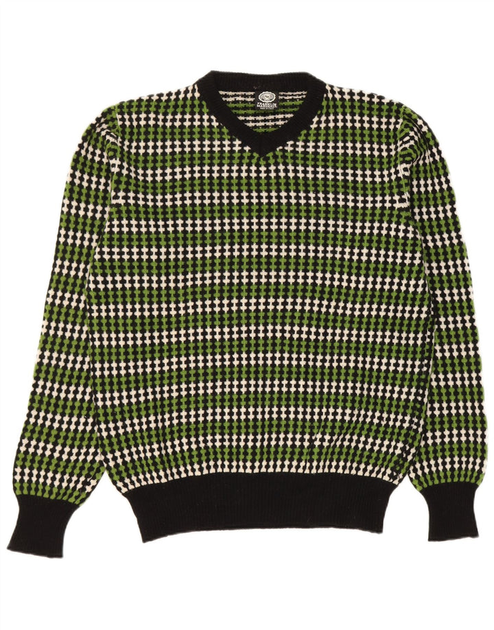 Franklin & Marshall Herre V-hals sweater Stor grøn stribet uld