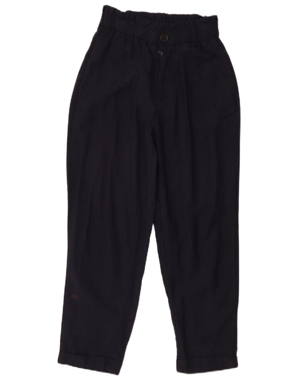 Zara Womens High Waist Cropped Trousers Medium W28 L25 Navy Blue Viscose