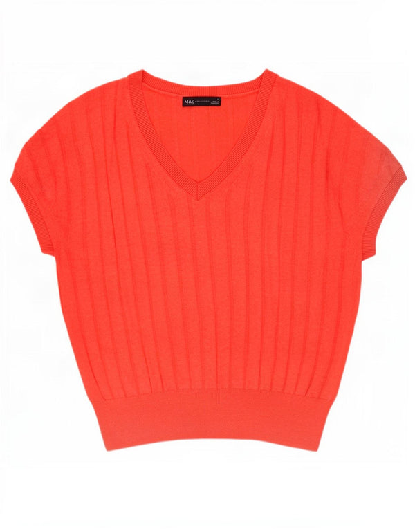 Marks & Spencer Dame Kortærmet V-hals Jumper Sweater UK 16 Large Red
