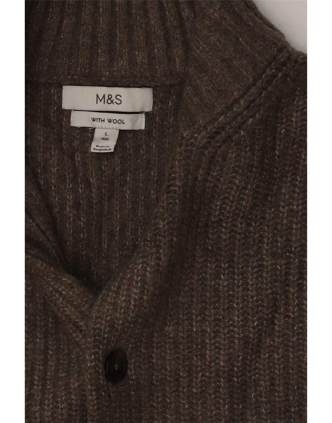 Marks & Spencer Herre Cardigan Sweater Stor brun Flecked Uld