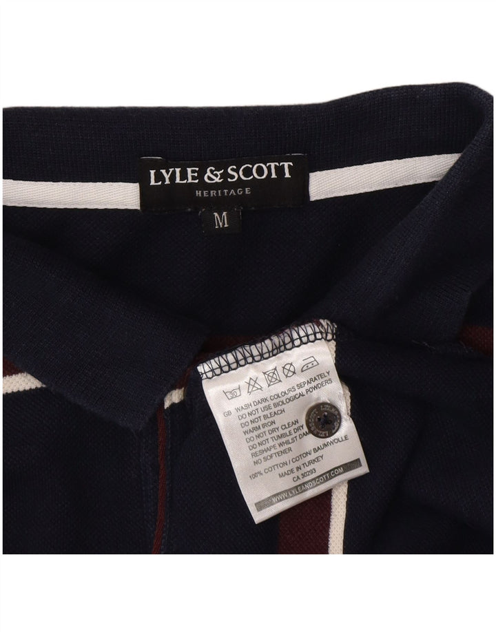 Lyle & Scott Heritage Polo Shirt Medium Navyblå stribet bomuld