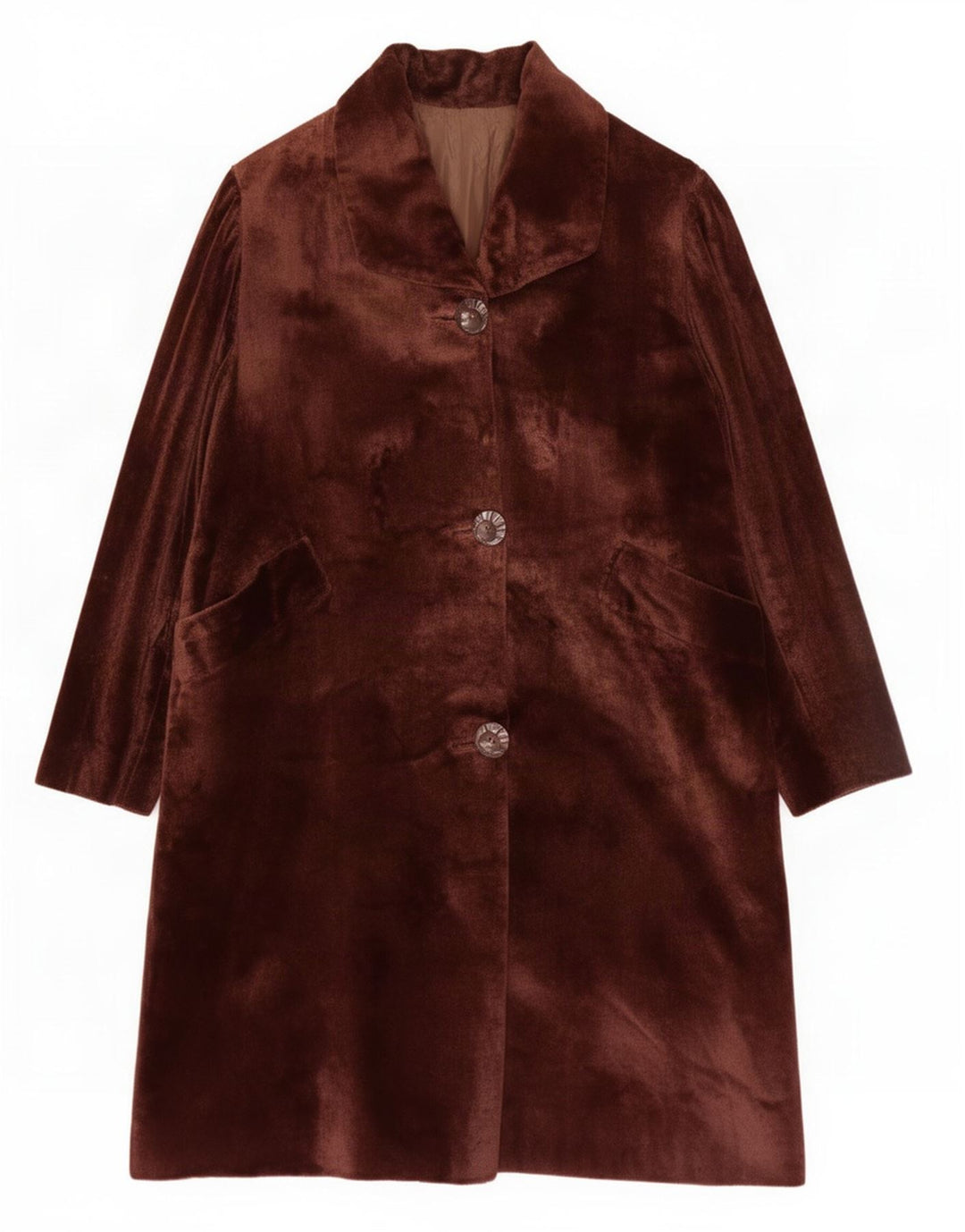 Vintage Dame Velvet Overcoat UK 14 Medium Brown