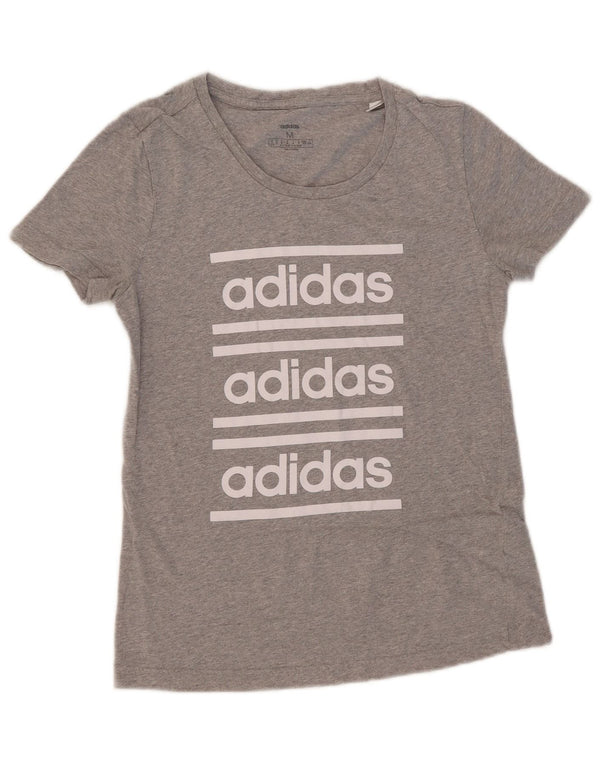Adidas Dame Grafisk T-Shirt Top UK 12/14 Medium Grey Bomuld