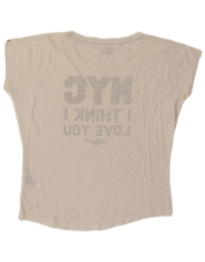 TOMMY HILFIGER Kvinder Oversized grafisk T-shirt Top UK 10 Lille Hvid