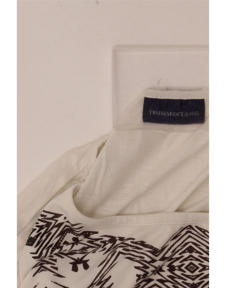 TRUSSARDI JEANS Grafisk T-shirt top til kvinder DK 14 Stor hvid geometrisk