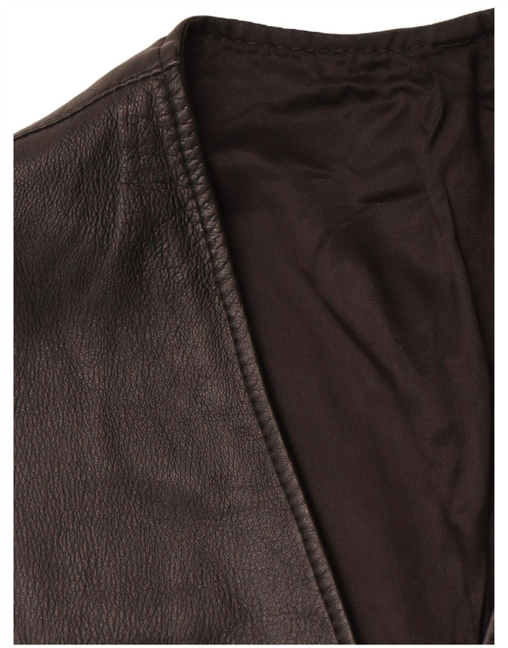 Vintage Dame Longline Læder Gilet UK 16 Large Black Læder