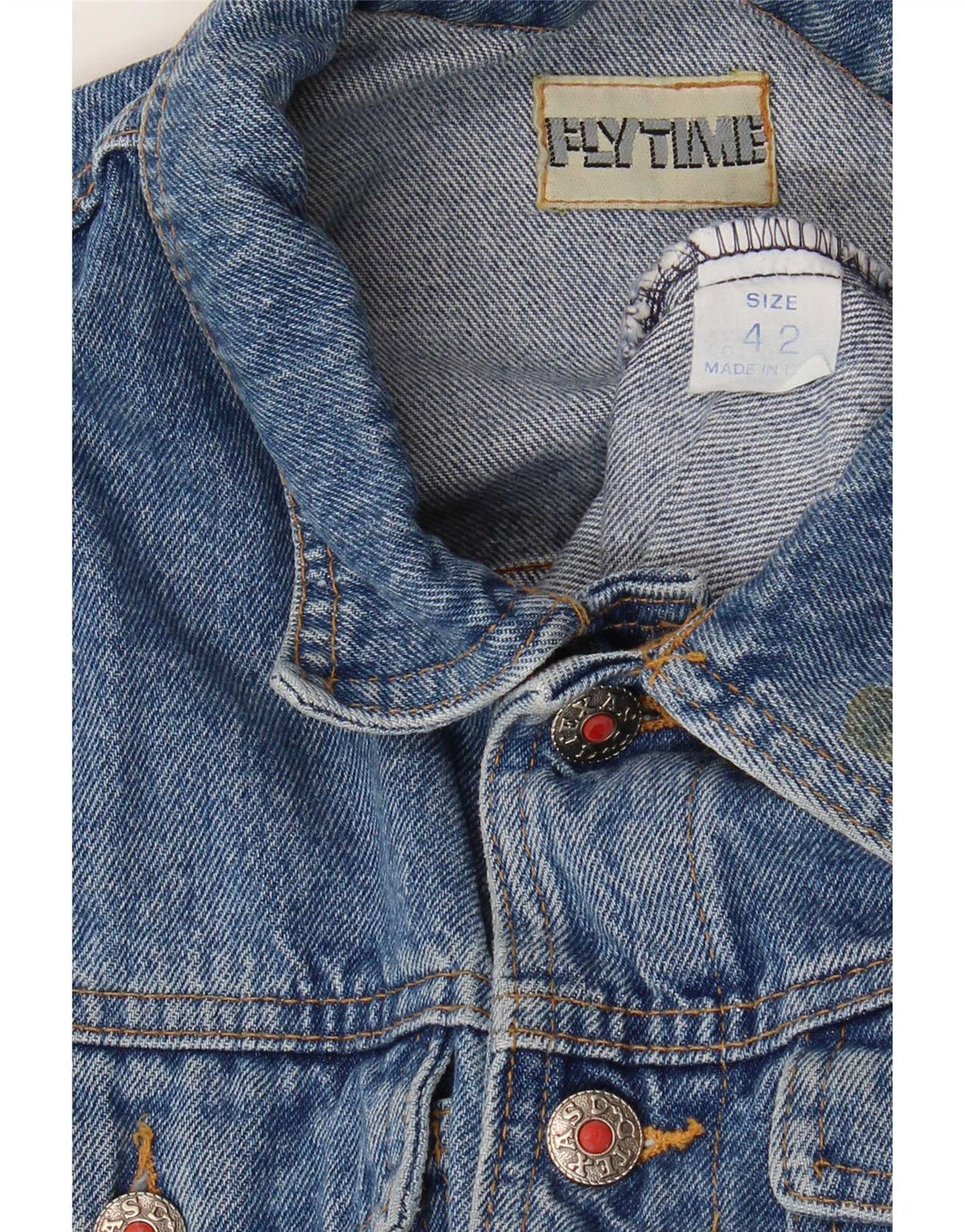 Fly Time Womens Crop Kortærmet denimjakke IT 42 Medium Blue Cotton