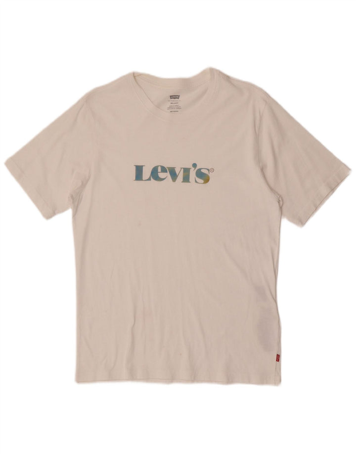 Levi's Herre afslappet grafisk T-shirt top XS hvid bomuld