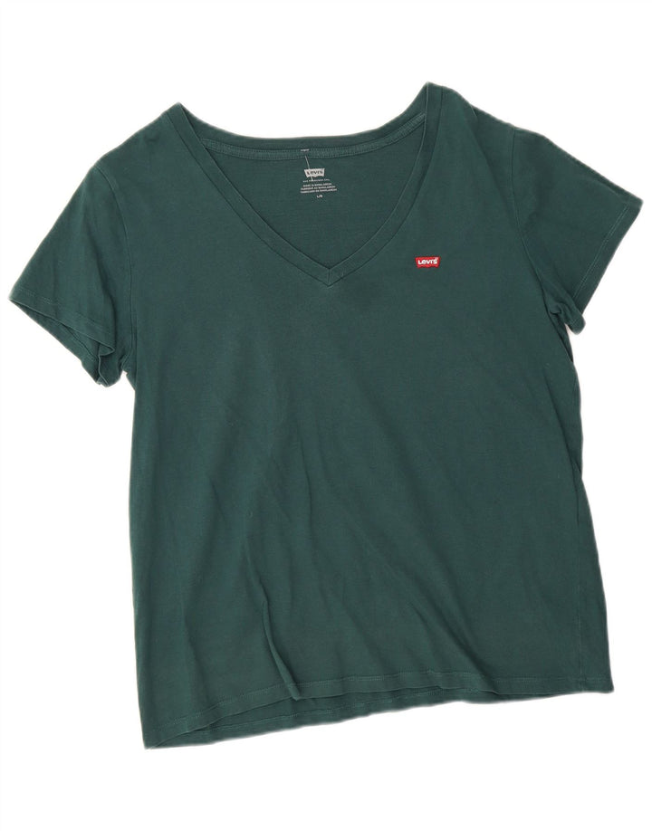 Levi's Dame T-Shirt Top UK 16 Stor Grøn Bomuld
