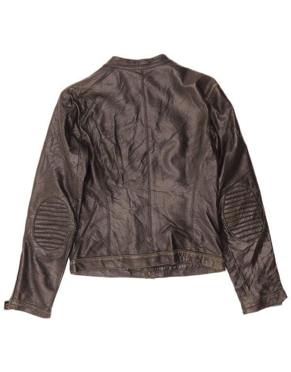 ZEN Womens Crop Læderjakke UK 10 Lille sort læder