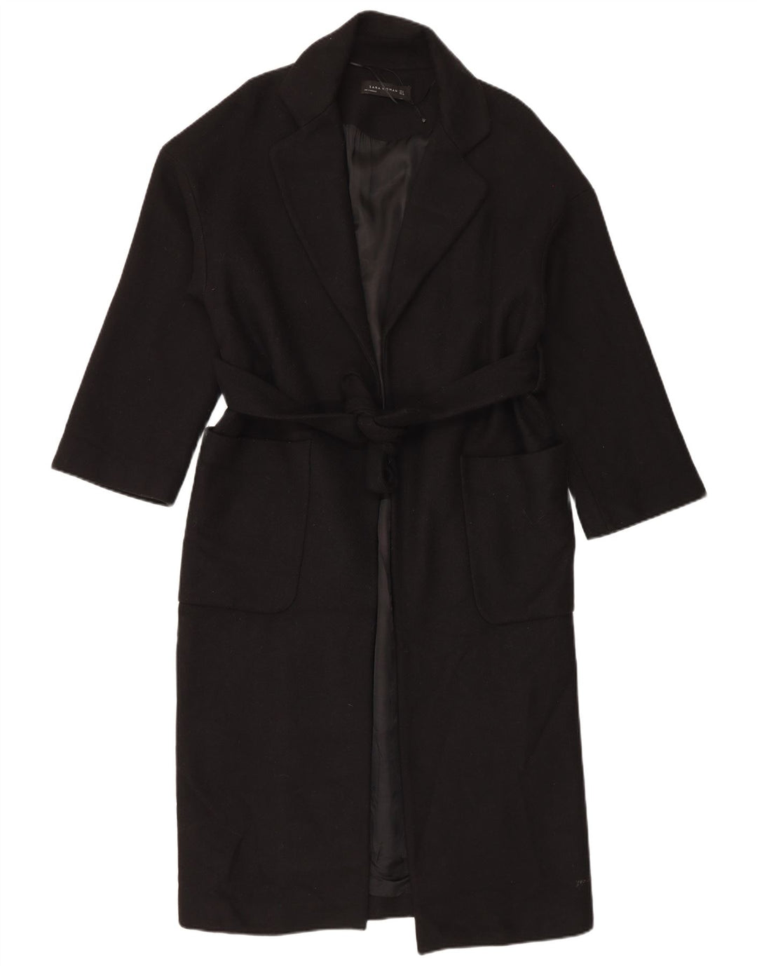 Zara Dame Oversized Overfrakke UK 10 Lille Sort Uld
