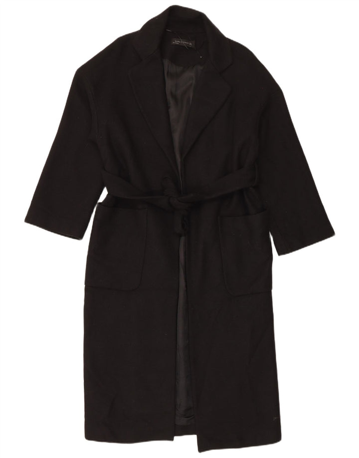 Zara Dame Oversized Overfrakke UK 10 Lille Sort Uld
