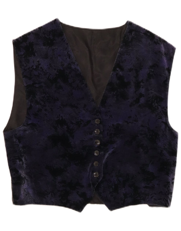 VINTAGE Kvinder abstrakt mønster Velvet Vest UK 14 Medium Navy Blue