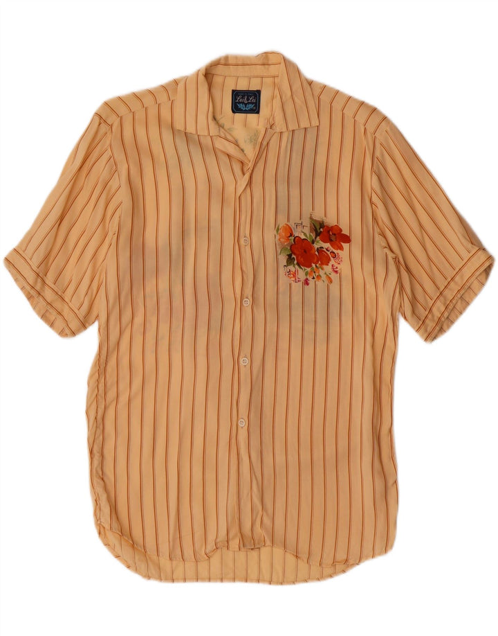 VINTAGE Mens Short Sleeve Shirt Small Beige Floral Vintage Vintage and Second-Hand Vintage from Messina Hembry 