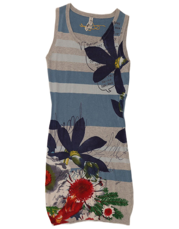 Desigual Kvinders Grafisk Ærmeløs Jumper Kjole UK 14 Large Grey Floral