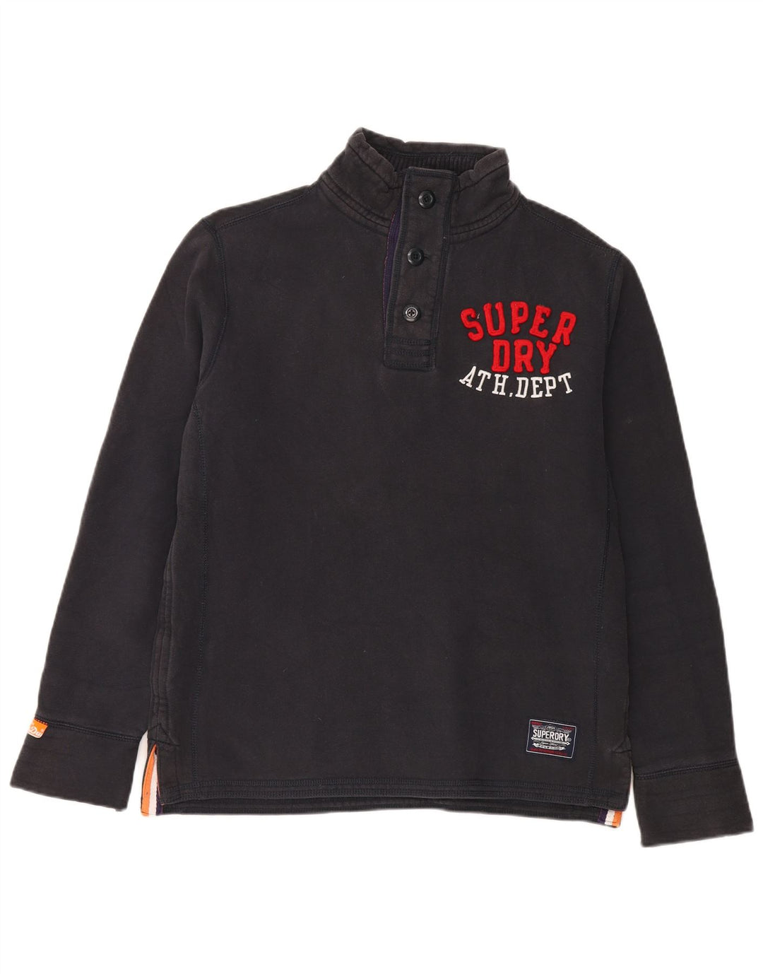 Superdry Herre Grafisk Button Neck Sweatshirt Jumper Stor Sort Bomuld