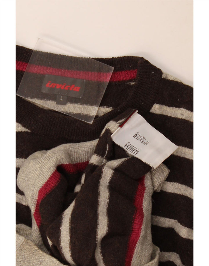 Invicta herre rund hals sweater stor grå stribet uld