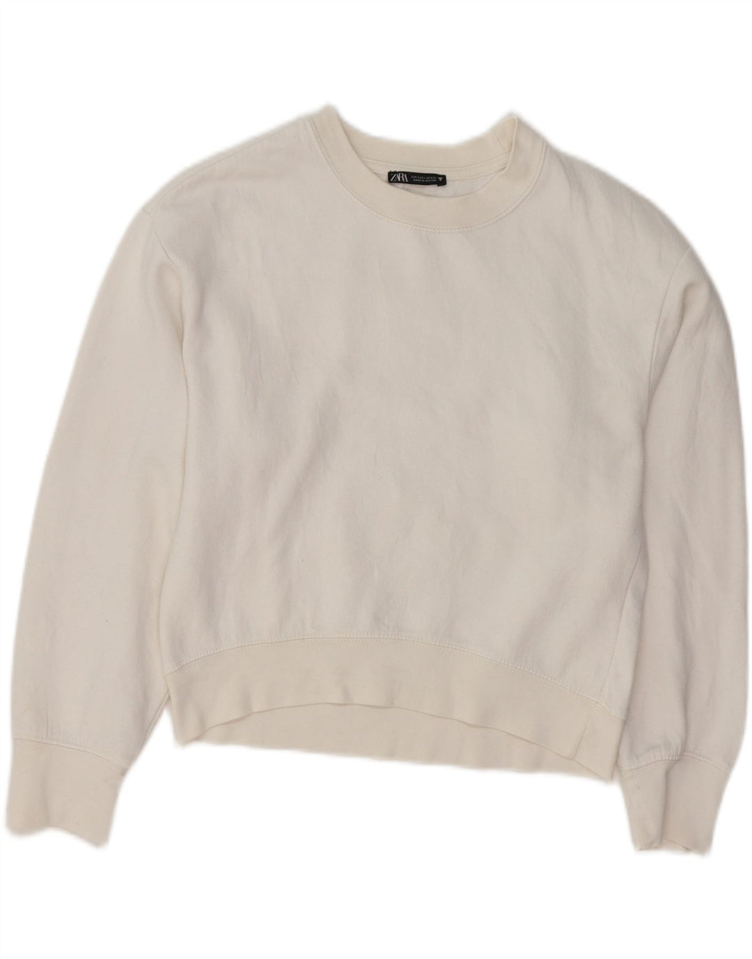 ZARA Womens Oversized Crop Sweatshirt Jumper UK 10 Small White Bomuld