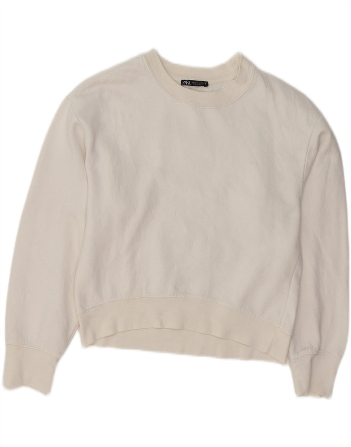 ZARA Womens Oversized Crop Sweatshirt Jumper UK 10 Small White Bomuld