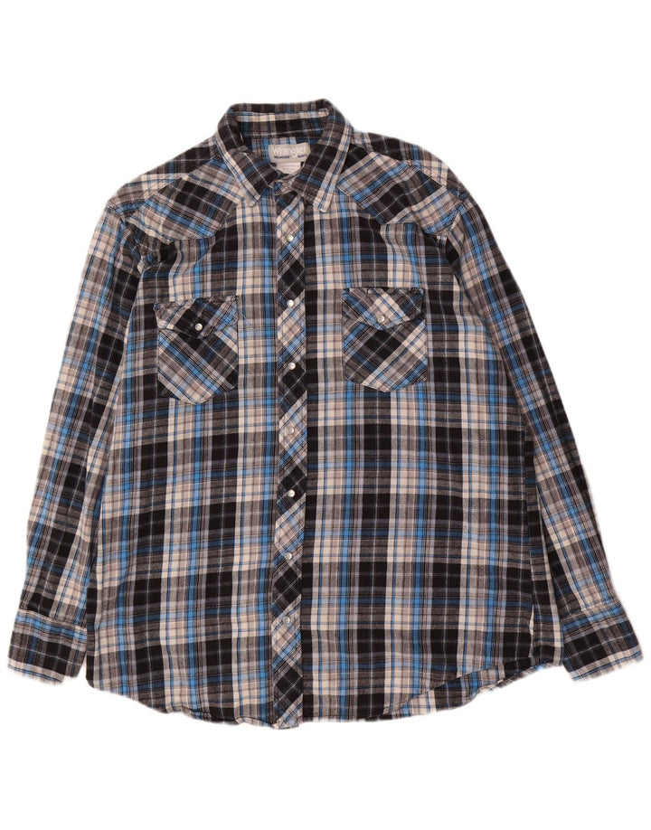 WRANGLER Mens Wrancher Flannel Shirt XL Black Check Cotton