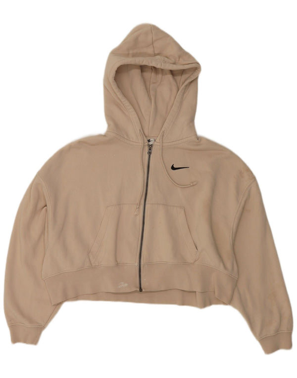 Nike Dame Crop Loose Fit Hættetrøje Sweater UK 10 Lille Beige Bomuld