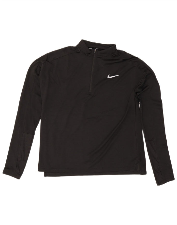 NIKE Dame Dri Fit Pullover med lynlås-hals Træningsdragt Top UK 14 Medium Sort