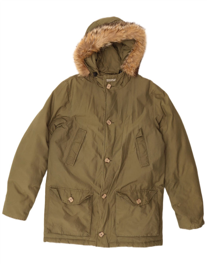 Woolrich hættejakke til drenge 15-16 år grøn bomuld
