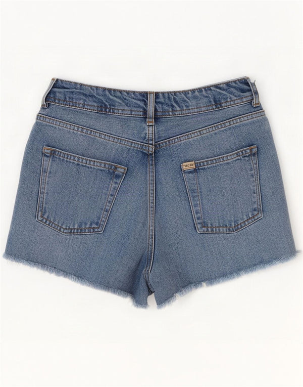 Topshop Dame Mom Distressed Denim Shorts UK 8 Small W26 Blue Cotton