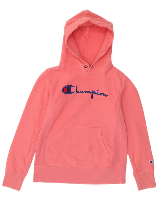 Champion Womens Reverse Weave Graphic Hoodie Jumper UK 14 Medium Pink