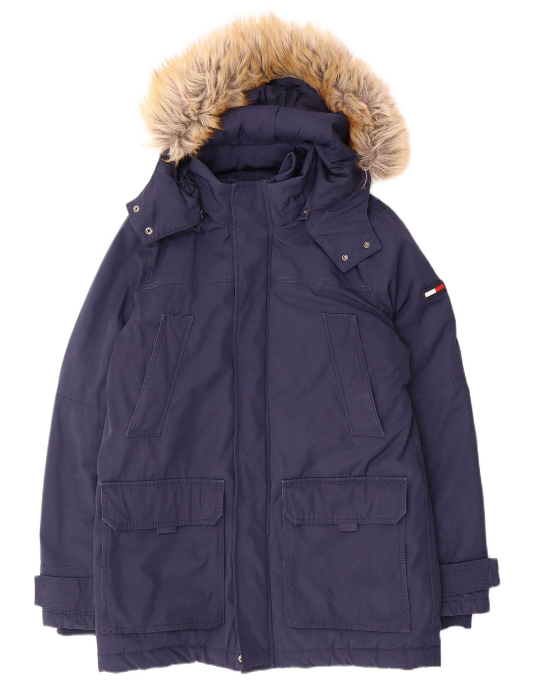 Tommy Hilfiger Herre Hooded Parka Jacket UK 38 Medium Navy Blue Polyester