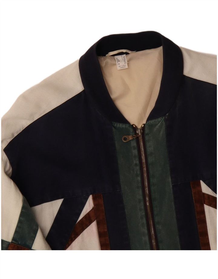 VINTAGE Loose Fit Bomber Jacket UK 36 Small Off White Colourblock