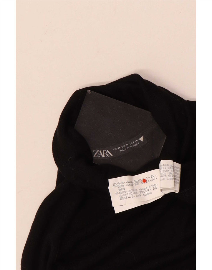 Zara Dame Top Langærmet UK 12 Medium Sort Viscose