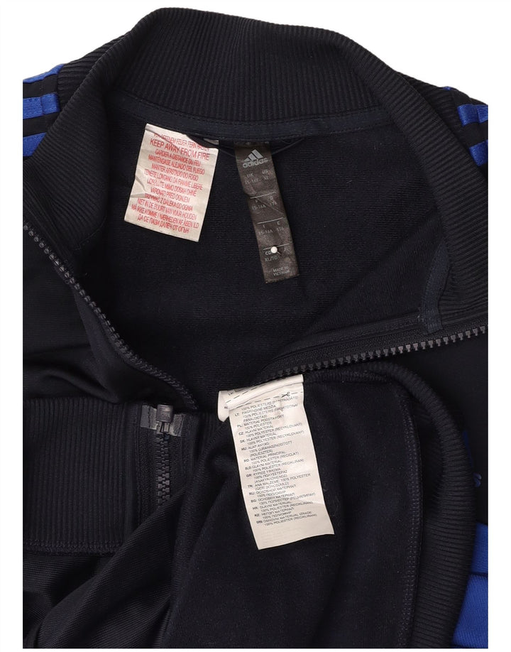 ADIDAS Boys Tracksuit Top Jacket 15-16 Years Navy Blue Colourblock