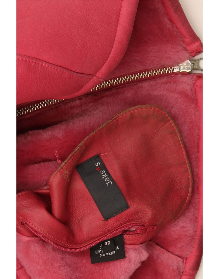 Jake's Dame Loose Fit Shearling Jacket EU 36 Small Pink Læder