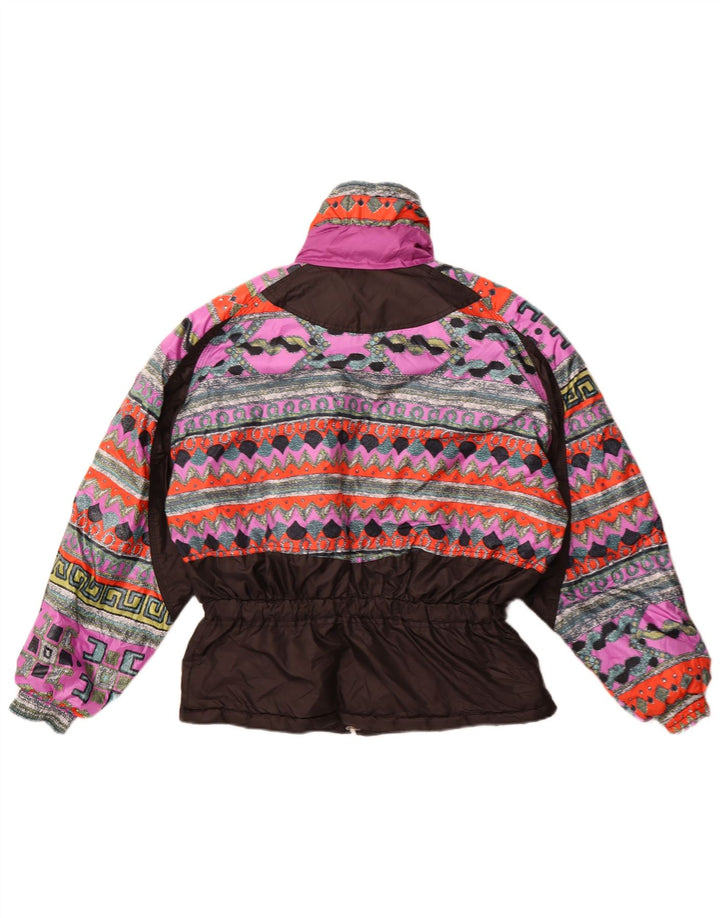 Vintage vindjakke til kvinder EU 42 Stor sort geometrisk polyester