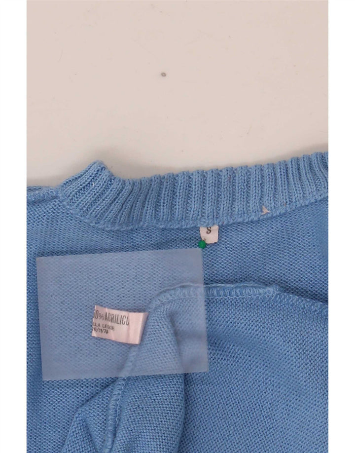 Vintage herre sweater med rund hals, lille blå geometrisk uld