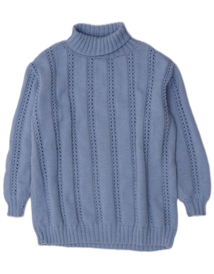 Vintage Dame Roll Neck Jumper Sweater UK 14 Large Blue