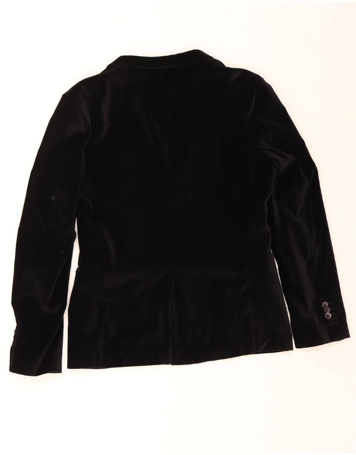 VINTAGE Herre 2 Button Velvet Blazer Jacket UK 36 Small Black