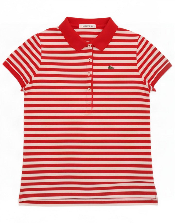 Lacoste Dame Polo Shirt Størrelse 40 Medium Rød Stribet Bomuld