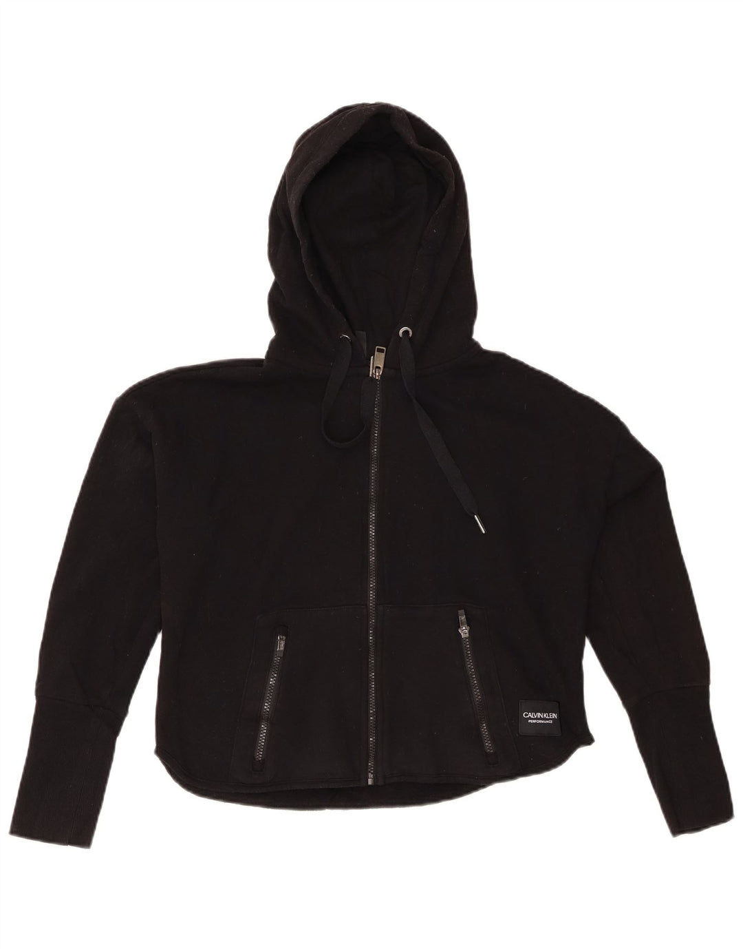 CALVIN KLEIN Dame Oversized grafisk hættetrøje Sweater med lynlås UK 10 Small Black