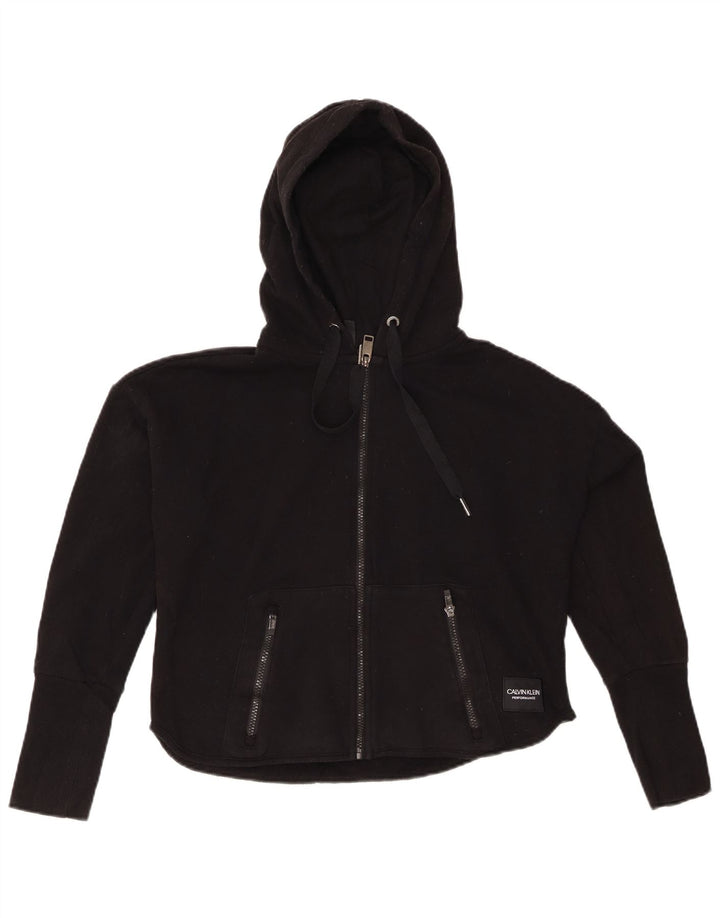 CALVIN KLEIN Dame Oversized grafisk hættetrøje Sweater med lynlås UK 10 Small Black