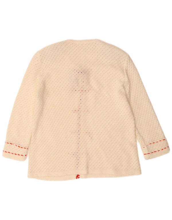 VINTAGE 3/4-ærmet hæklet sweater med V-hals til kvinder UK 12 Medium White